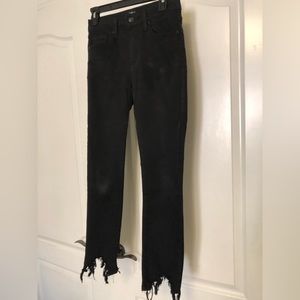 Black straight leg jeans, cool jagged hem, good stretch, size 26